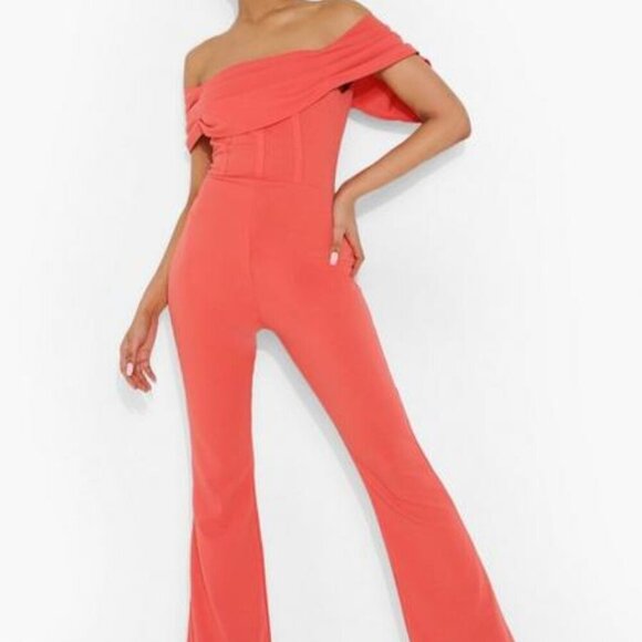 NWOT Peach Cowl Neck Jumpsuit Emory Park Sleeveless Off Shoulder Romper Dress - Picture 12 of 12